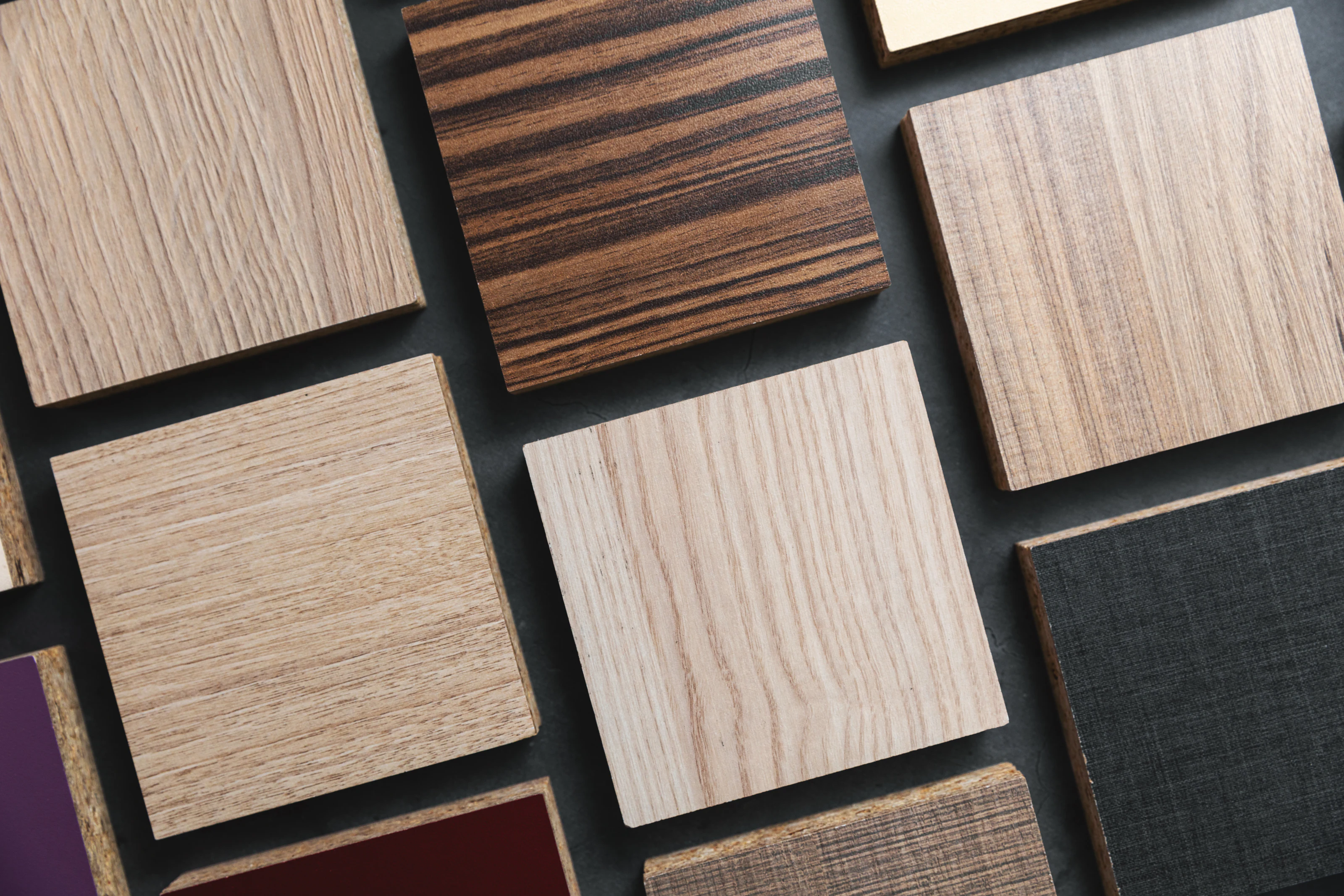 Wood veneer and finish samples for bespoke interiors